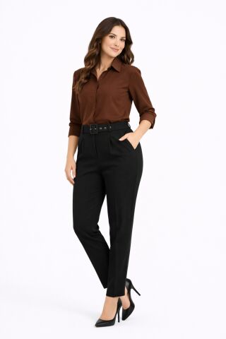 Kadın Kemerli Bilek Pantolon BGL-ST03690 SİYAH - 50