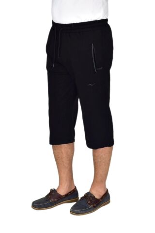 Erkek Büyük Beden Rahat Kesim Düz Paça Likralı Kumaş Kapri BGL-ST04618 SİYAH - 3XL