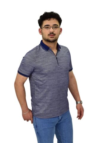 Erkek Polo Yaka Fermuarlı Merserize Jakarlı Tişört 7640 BGL-ST04537 FÜME - L