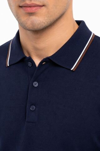 Erkek Polo Yaka Kısa Kollu Triko Tişört Regular Kalıp BGL-ST05559 LACİVERT - 2XL