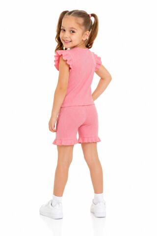 Kız Çocuk Kaşkorse Penye Kol Valonlu Şortlu Takım BGL-ST05510 SOMON - 4 Yaş