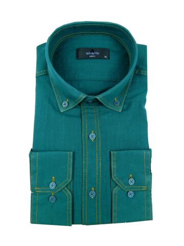 Erkek Slim Fitt Keten Gömlek Bgl-st00143 LACİVERT - XS