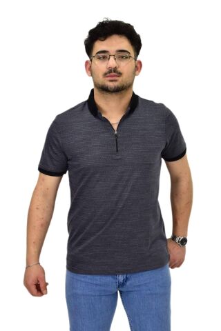 Erkek Polo Yaka Fermuarlı Merserize Jakarlı Tişört 7640 BGL-ST04537 FÜME - XL
