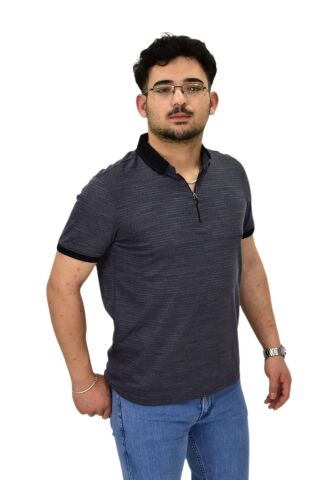 Erkek Polo Yaka Fermuarlı Merserize Jakarlı Tişört 7640 BGL-ST04537 FÜME - XL