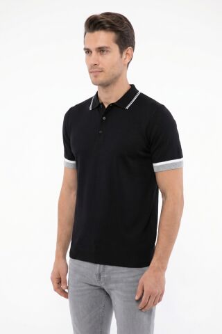 Erkek Polo Yaka Kısa Kollu Triko Tişört Regular Kalıp BGL-ST05559 SİYAH - L