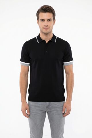 Erkek Polo Yaka Kısa Kollu Triko Tişört Regular Kalıp BGL-ST05559 SİYAH - XL