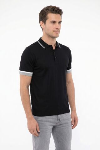 Erkek Polo Yaka Kısa Kollu Triko Tişört Regular Kalıp BGL-ST05559 SİYAH - XL