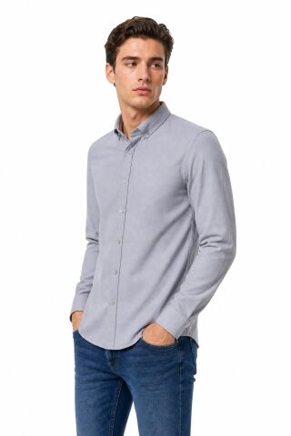 Erkek Spor Silim Likralı Gömlek BGL-ST05413 GRİ - M