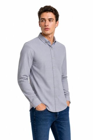 Erkek Spor Silim Likralı Gömlek BGL-ST05413 GRİ - M