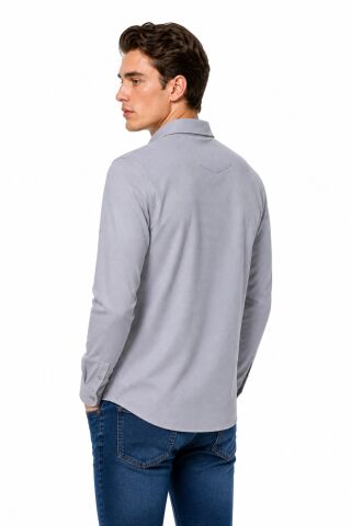 Erkek Spor Silim Likralı Gömlek BGL-ST05413 GRİ - M