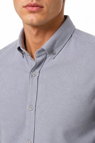 Erkek Spor Silim Likralı Gömlek BGL-ST05413 GRİ - M