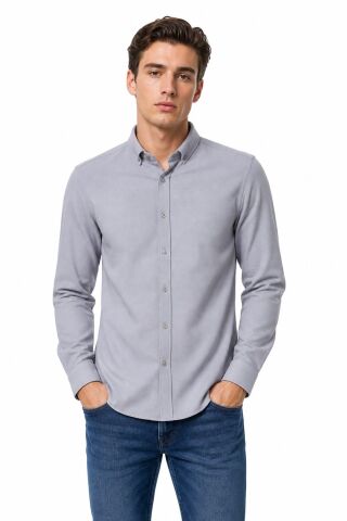 Erkek Spor Silim Likralı Gömlek BGL-ST05413 GRİ - M