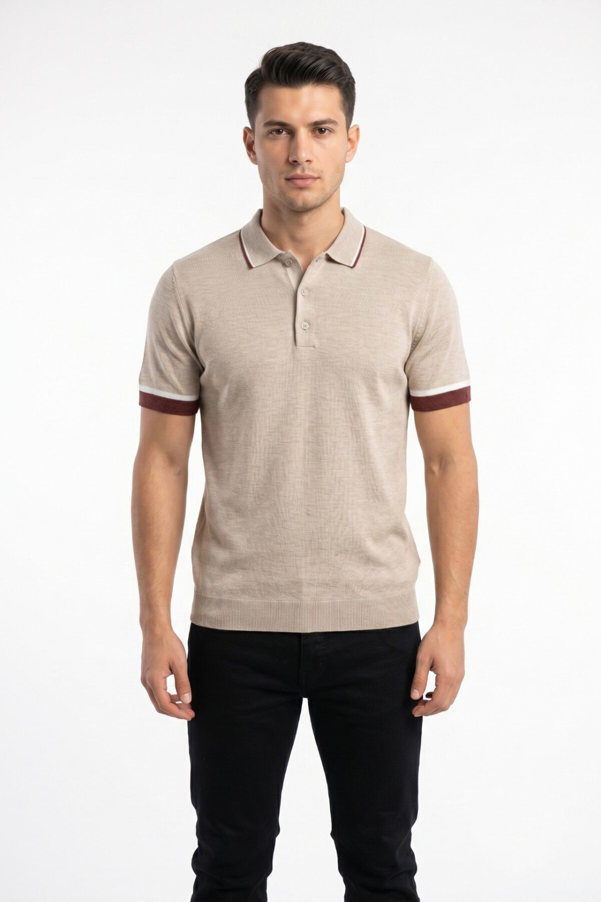 Erkek Polo Yaka Kısa Kollu Triko Tişört Regular Kalıp BGL-ST05559 BEJ - M