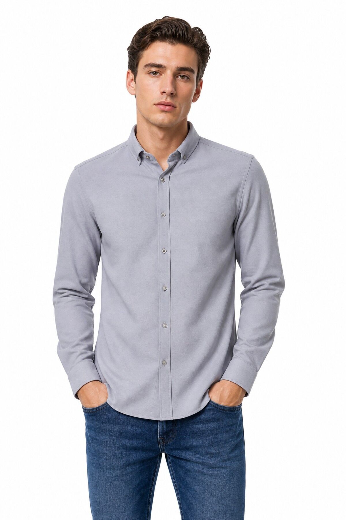 Erkek Spor Silim Likralı Gömlek BGL-ST05413 GRİ - 2XL