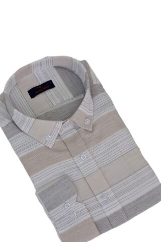 Erkek Silim Fit Pano Çizgili Gömlek BGL-ST03097 BEJ - L