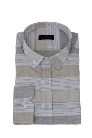 Erkek Silim Fit Pano Çizgili Gömlek BGL-ST03097 BEJ - L