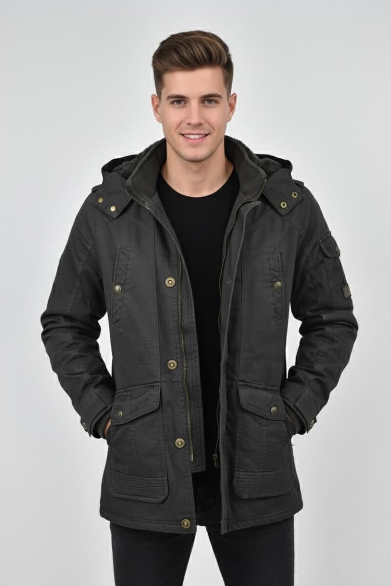Erkek Spor Kanvas Kapüşonlu Parka M2585 BGL-ST04915