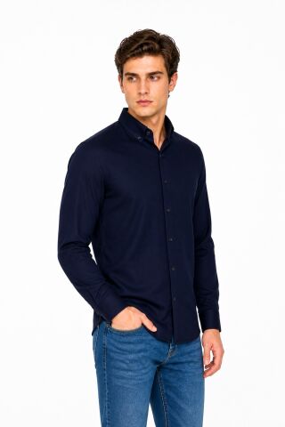 Erkek Spor Silim Likralı Gömlek BGL-ST05413 LACİVERT - M