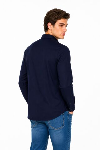 Erkek Spor Silim Likralı Gömlek BGL-ST05413 LACİVERT - M