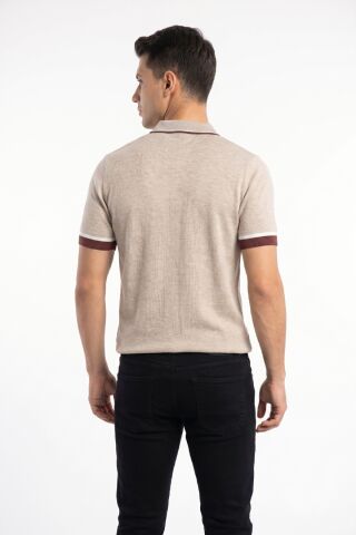 Erkek Polo Yaka Kısa Kollu Triko Tişört Regular Kalıp BGL-ST05559 BEJ - 2XL