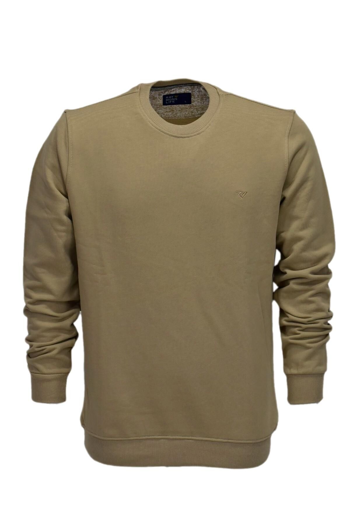 Erkek Spor Sıfır Yaka Sweatshirt R2247 BGL-ST03188 BEJ - 2XL