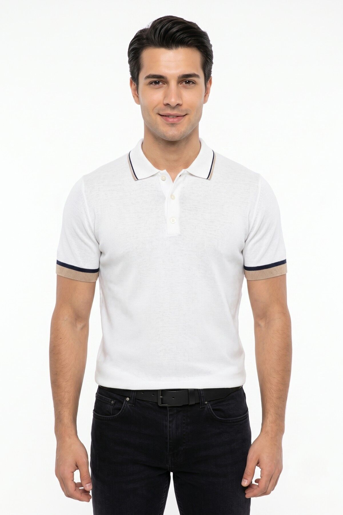 Erkek Polo Yaka Kısa Kollu Triko Tişört Regular Kalıp BGL-ST05559 BEYAZ - XL