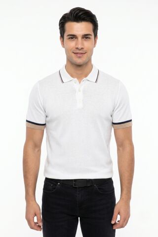 Erkek Polo Yaka Kısa Kollu Triko Tişört Regular Kalıp BGL-ST05559 BEYAZ - XL