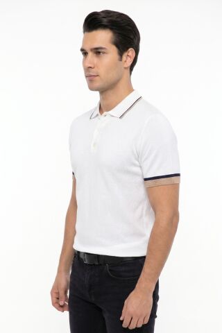 Erkek Polo Yaka Kısa Kollu Triko Tişört Regular Kalıp BGL-ST05559 BEYAZ - XL