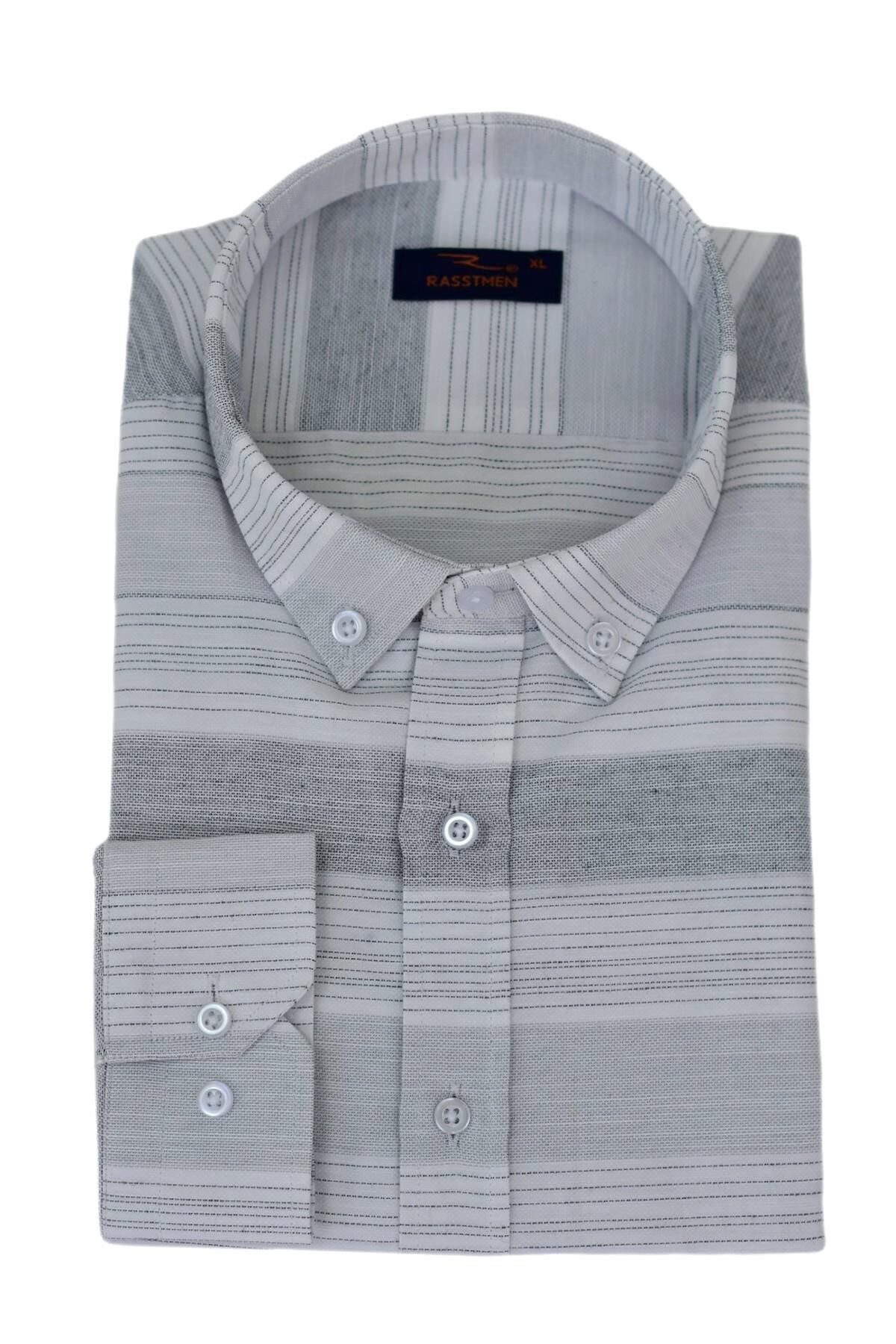 Erkek Silim Fit Pano Çizgili Gömlek BGL-ST03097 GRİ - L