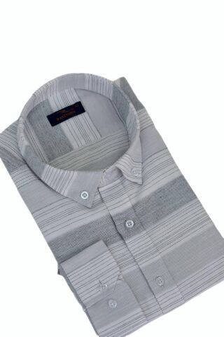 Erkek Silim Fit Pano Çizgili Gömlek BGL-ST03097 GRİ - L