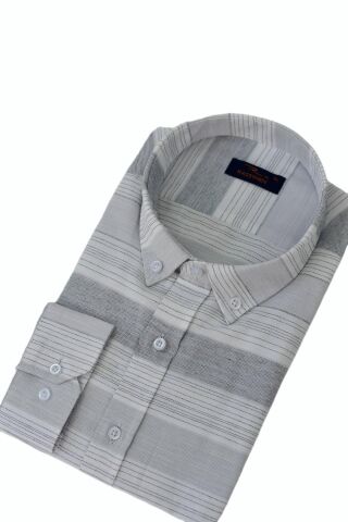 Erkek Silim Fit Pano Çizgili Gömlek BGL-ST03097 GRİ - L