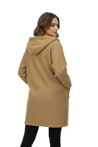 Kadın Anne Kapüşonlu Cepli Buklet Hırka BGL-ST05084 CAMEL - L