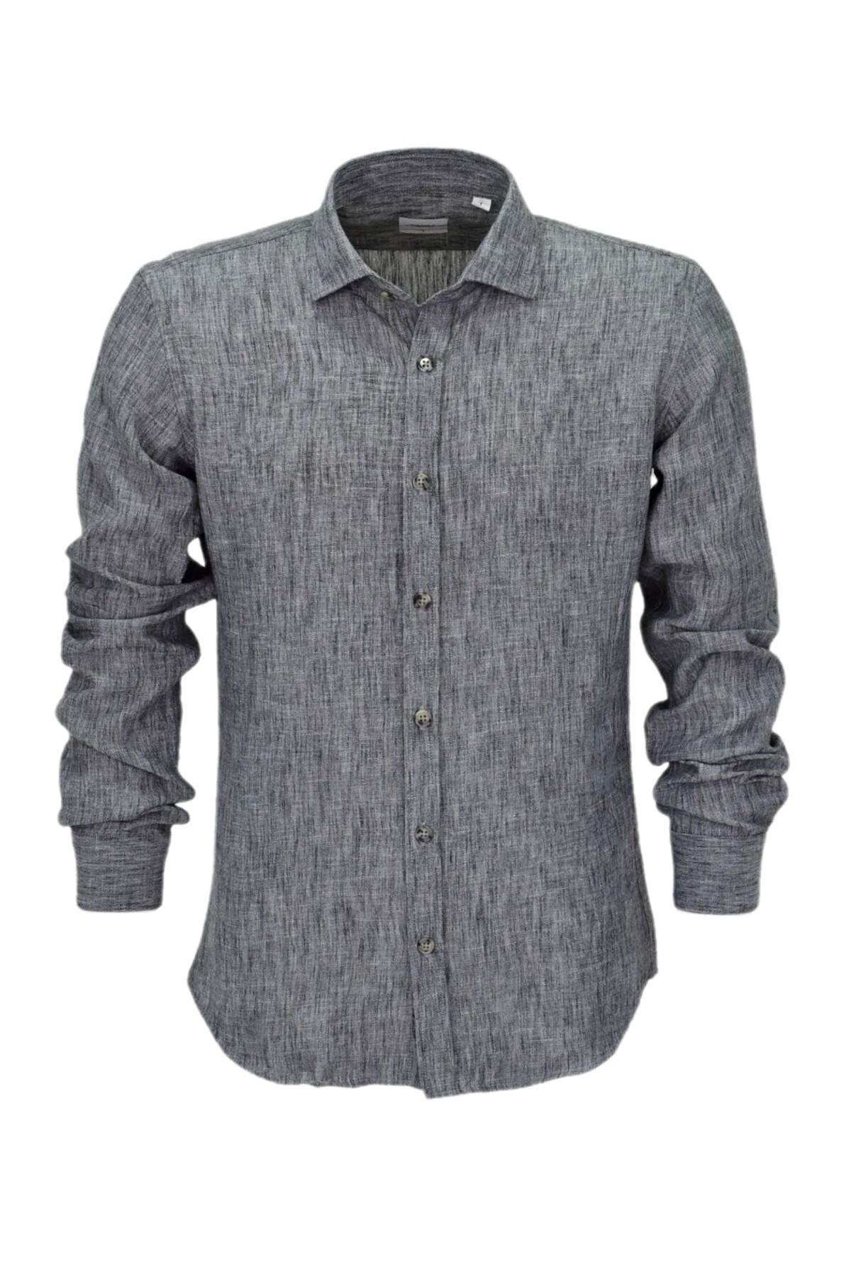 Erkek Yazlık Slim Fitt Uzun Kol Gömlek 2431 BGL-ST04755 FÜME - XL
