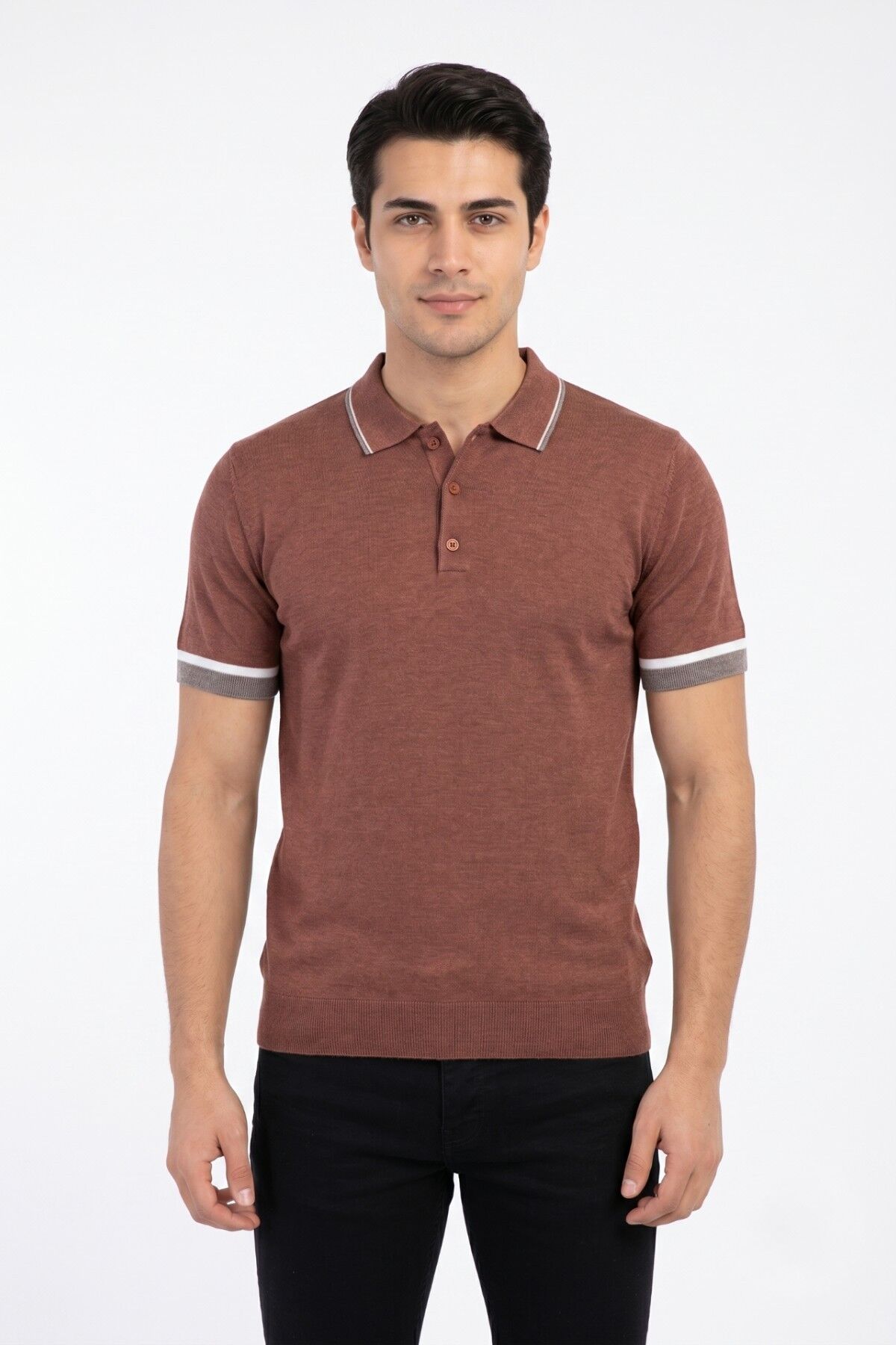 Erkek Polo Yaka Kısa Kollu Triko Tişört Regular Kalıp BGL-ST05559 KİREMİT - M