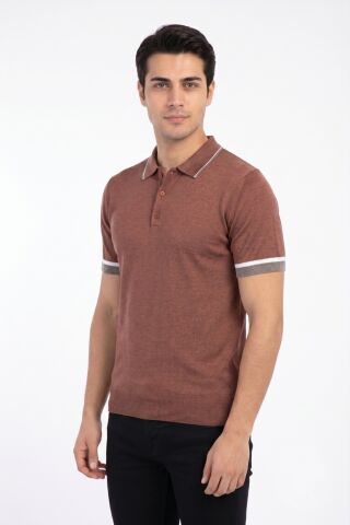 Erkek Polo Yaka Kısa Kollu Triko Tişört Regular Kalıp BGL-ST05559 KİREMİT - M
