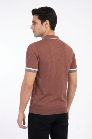 Erkek Polo Yaka Kısa Kollu Triko Tişört Regular Kalıp BGL-ST05559 KİREMİT - M