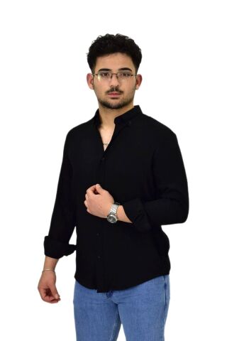 Erkek Spor Silim Fit Uzun Kol Gömlek G5033 BGL-ST04492 SİYAH - 2XL