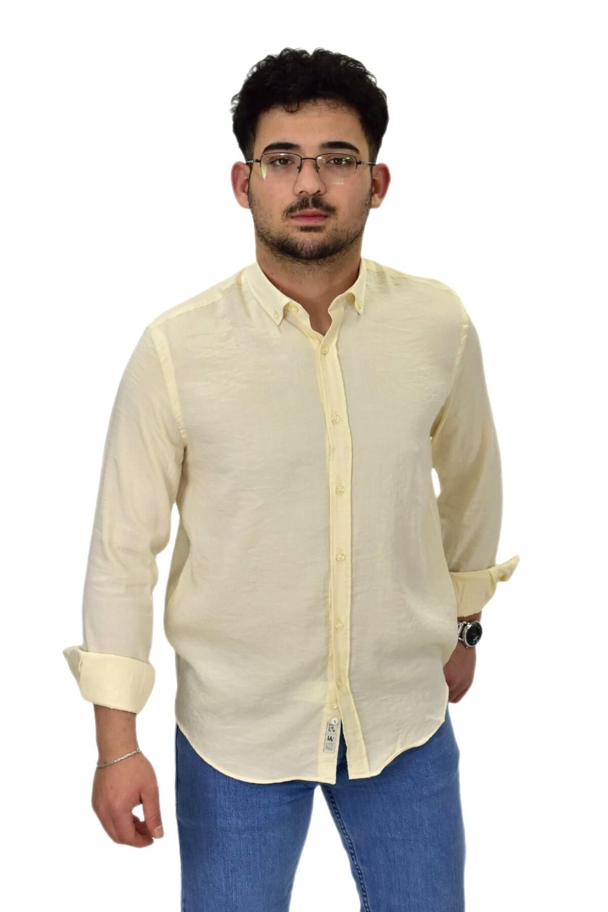Erkek Spor Silim Fit Uzun Kol Gömlek G5033 BGL-ST04492 KREM - S