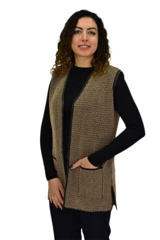 Kadın Anne Cepli Triko Yelek BGL-ST04133 CAMEL - L