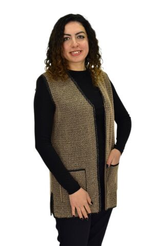Kadın Anne Cepli Triko Yelek BGL-ST04133 CAMEL - L