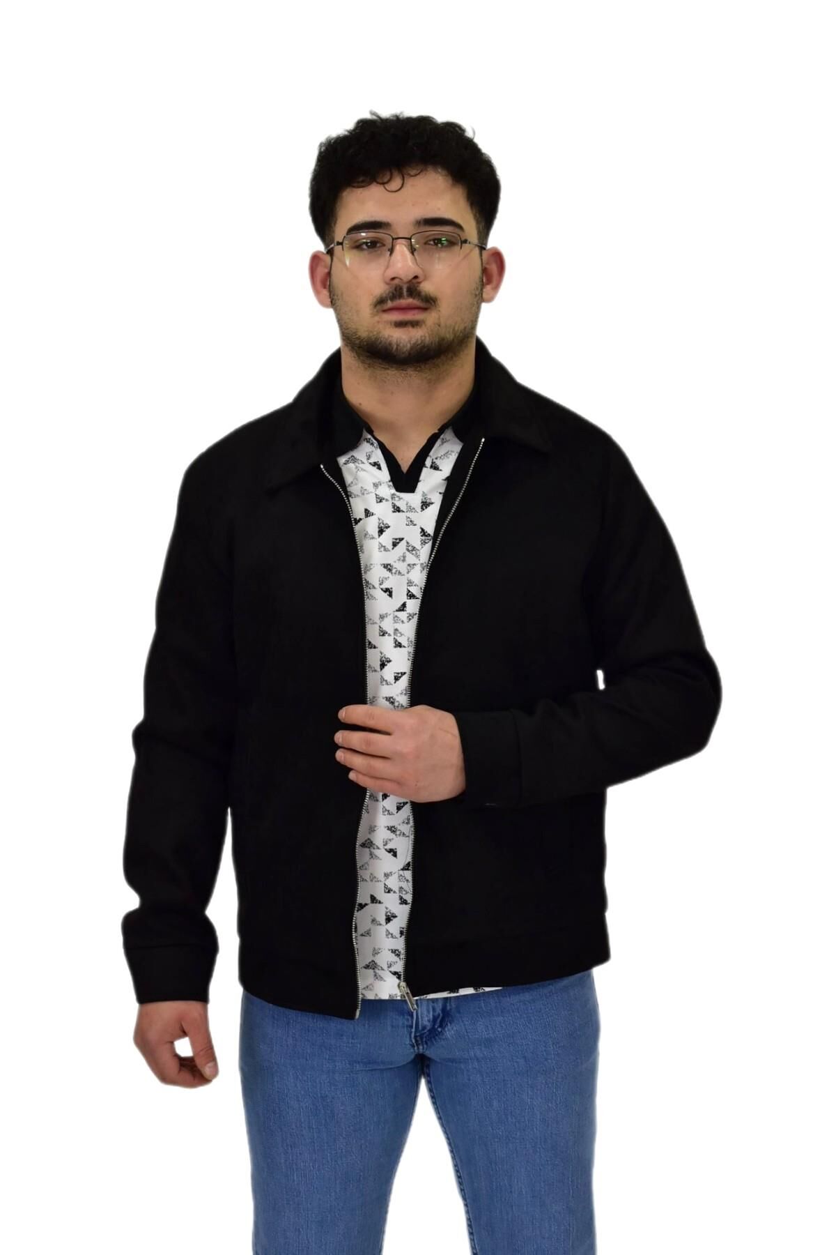 Erkek Mevsimlik Süet Spor Mont 8073 BGL-ST04510 SİYAH - S