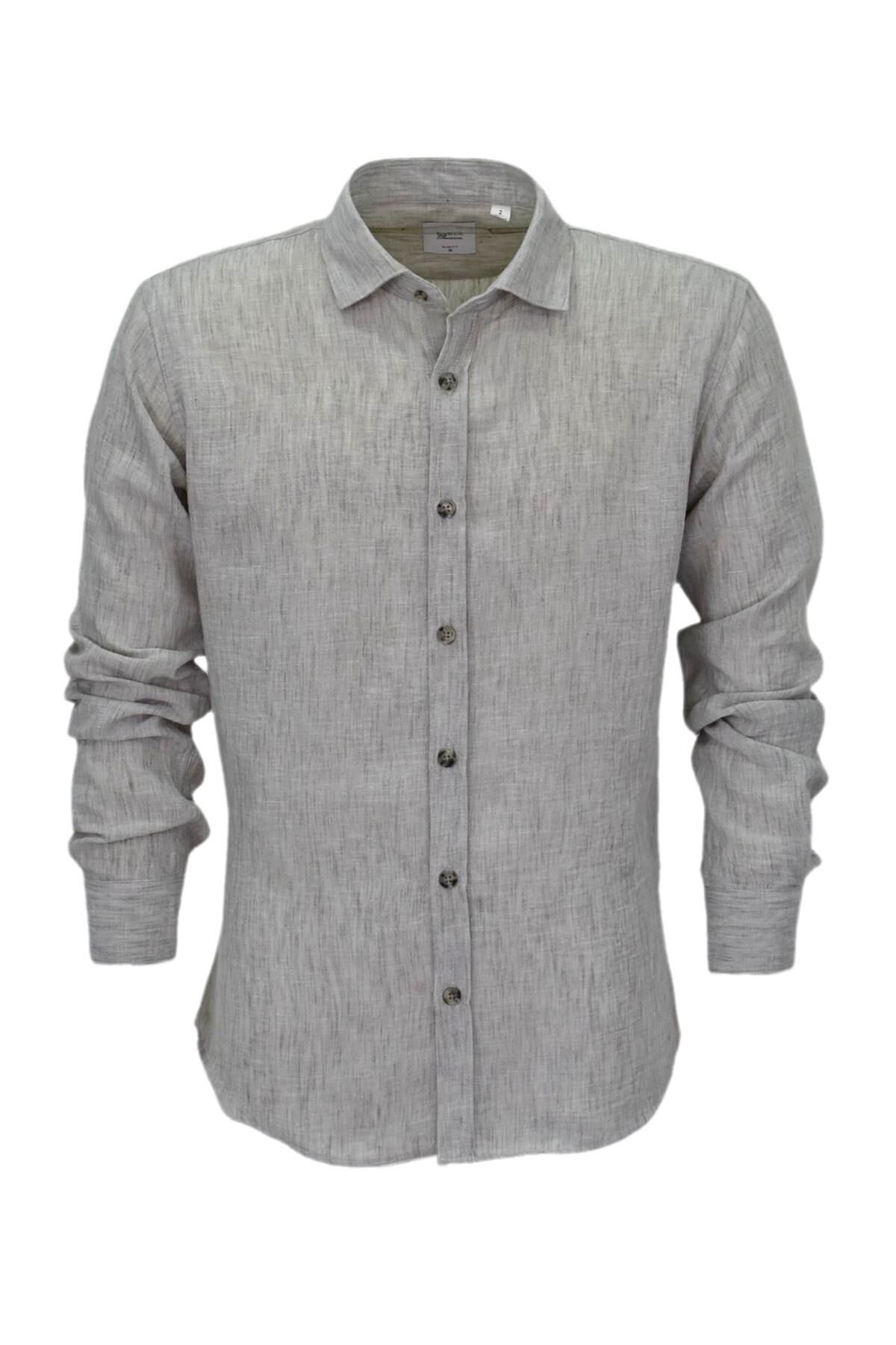 Erkek Yazlık Slim Fitt Uzun Kol Gömlek 2431 BGL-ST04755 GRİ - XL