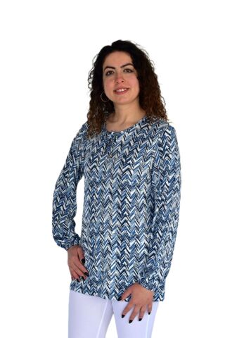 Kadın V Desen Baskılı Viscon Bluz BGL-ST04285 İNDİGO - L