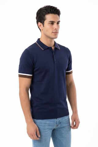 Erkek Polo Yaka Kısa Kollu Triko Tişört Regular Kalıp BGL-ST05559 LACİVERT - M