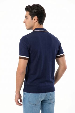 Erkek Polo Yaka Kısa Kollu Triko Tişört Regular Kalıp BGL-ST05559 LACİVERT - M
