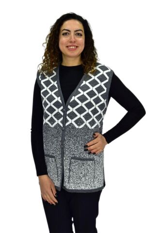Kadın Anne Cepli Triko Yelek ASY BGL-ST04131 GRİ - L