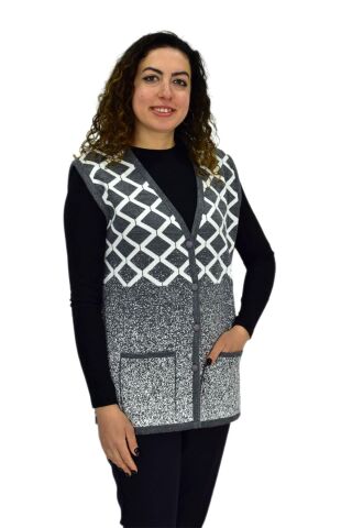 Kadın Anne Cepli Triko Yelek ASY BGL-ST04131 GRİ - L