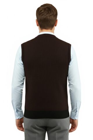 Erkek Düğmeli Yelek Cepli Çelik Örgü Klasik Kalıp 5208L BGL-ST04964 BORDO - M