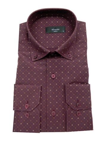 Erkek Slim Fit Puantiyeli Gömlek 000144 BORDO - S