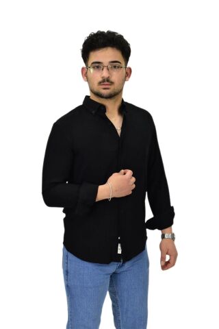 Erkek Spor Silim Fit Uzun Kol Gömlek G5033 BGL-ST04492 SİYAH - 2XL